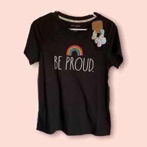 Rae Dunn Be Proud Black Cotton Blend T-Shirt Rainbow Print Letters